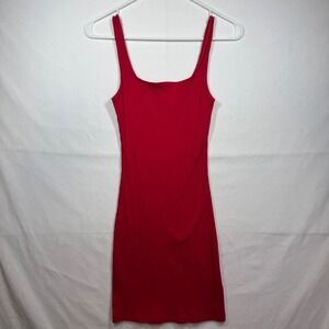 H&M‎ DIVIDED Red Sleeveless Ribbed Bodycon Mini Dress Fitted Tank Dress Sz XS